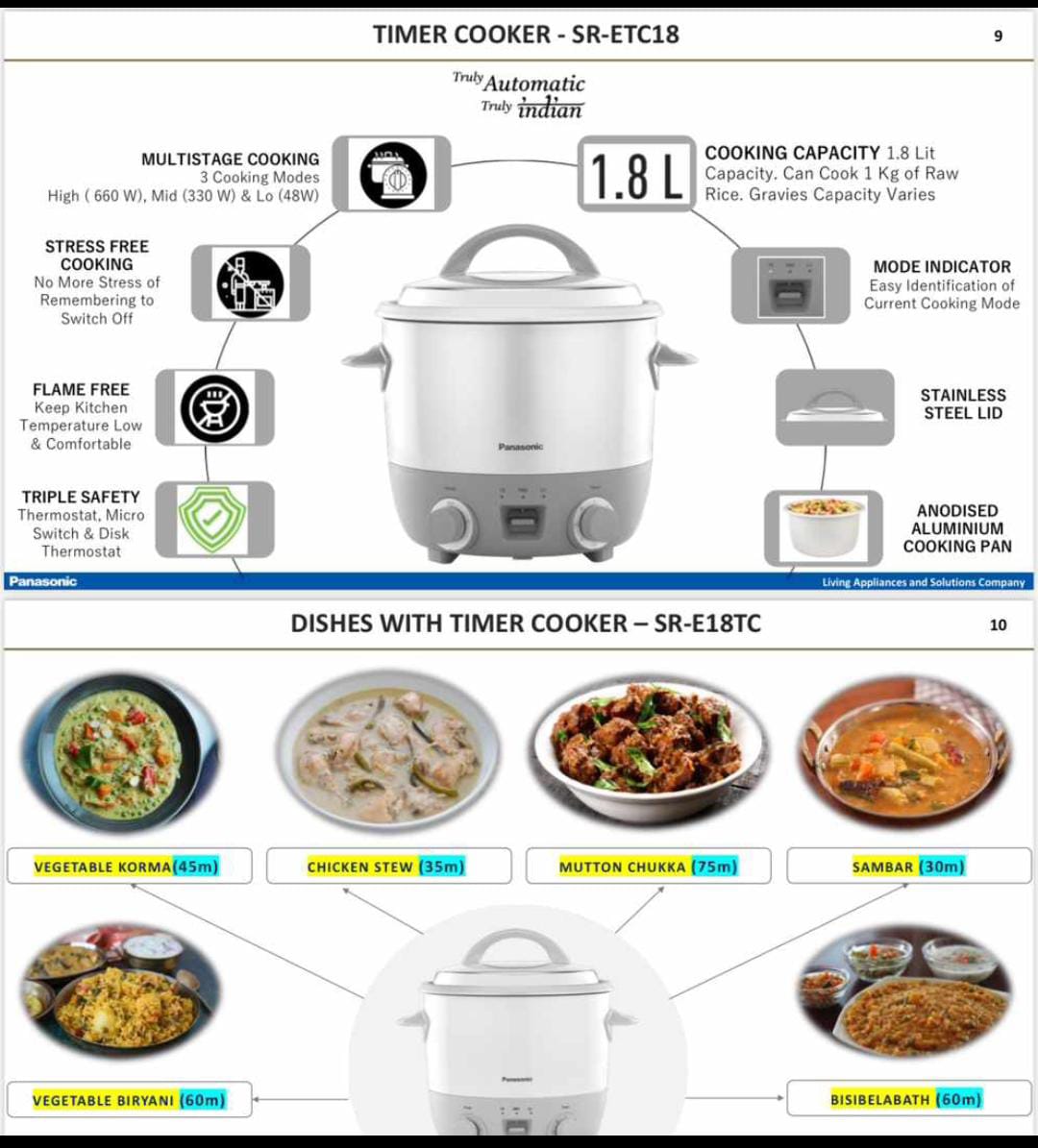Panasonic Timer Cooker SR-ETC18 - 1.8L Multi-Stage Electric Cooker