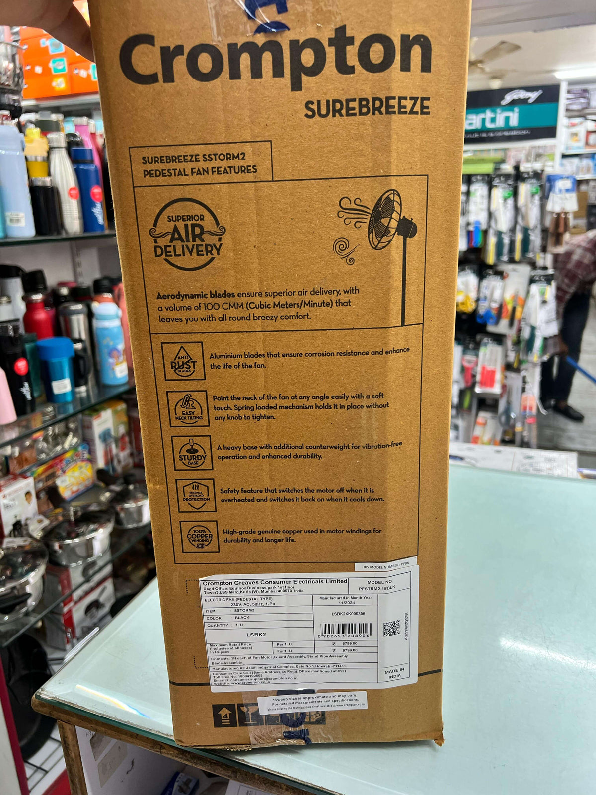 Made in India Crompton SStorm2 450mm Fan with safety thermal protection and copper