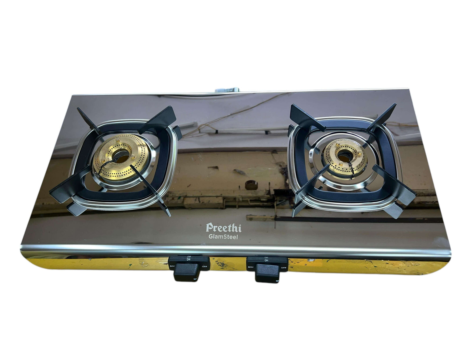 Elegant Preethi 2 Burner Gas Stove with 5-year warranty and sturdy design