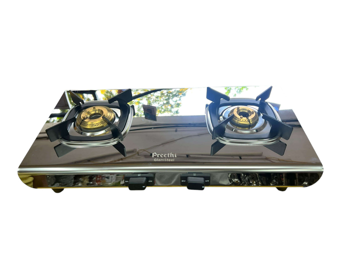 Durable Preethi Glamsteel Gas Stove with high-quality brass burners and ergonomic controls