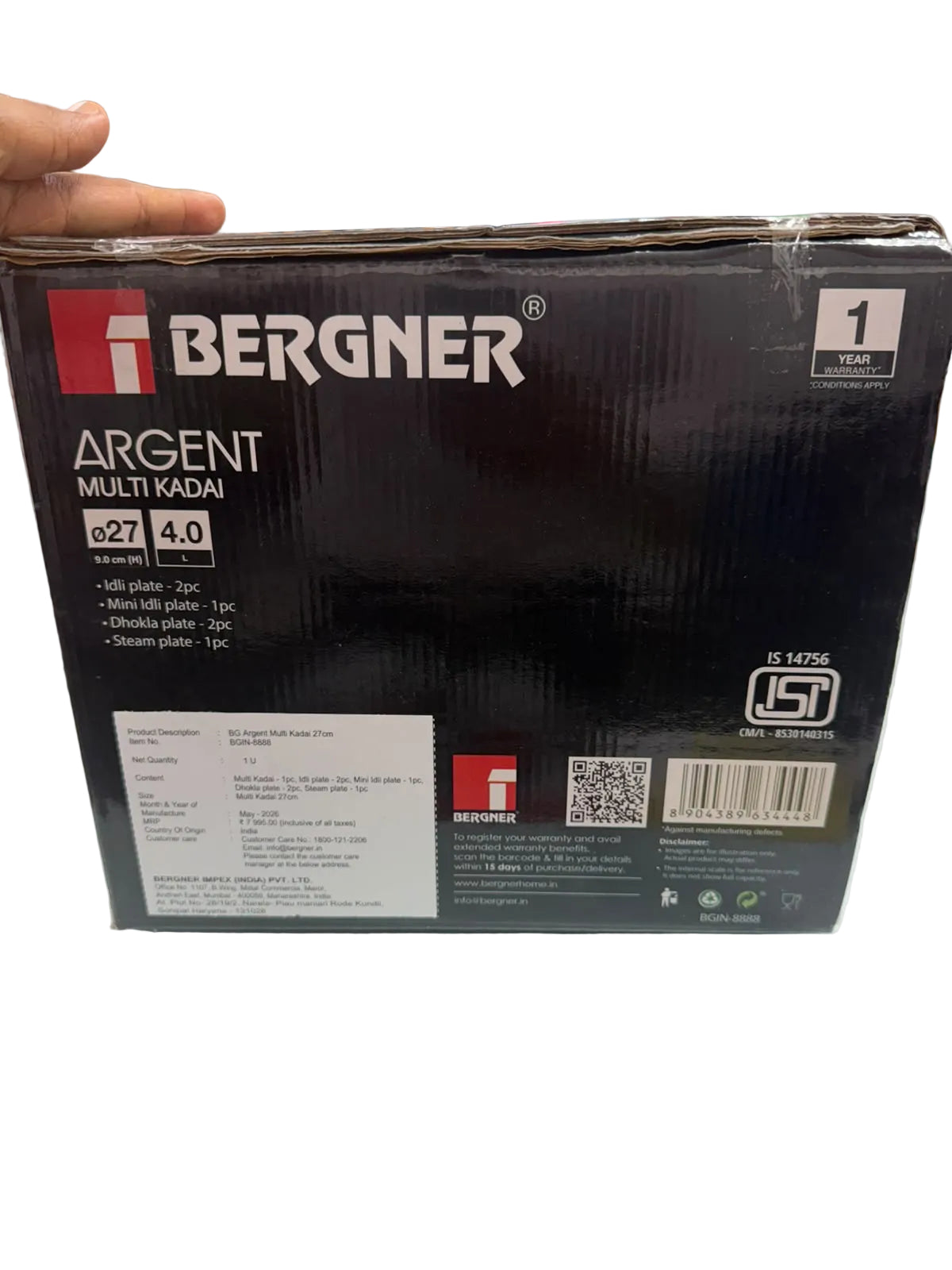 Bergner Argent 27cm multi kadai idli steamer for induction and gas stove