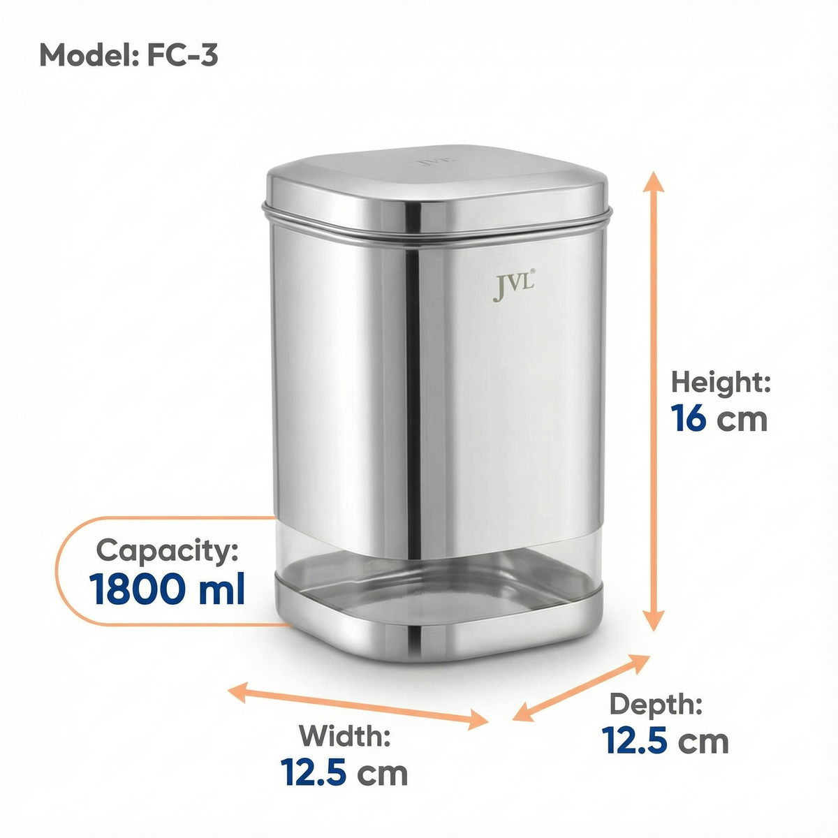 JVL Flossy Clear Storage Canister - Airtight, Transparent, Durable (For Dry Storage)