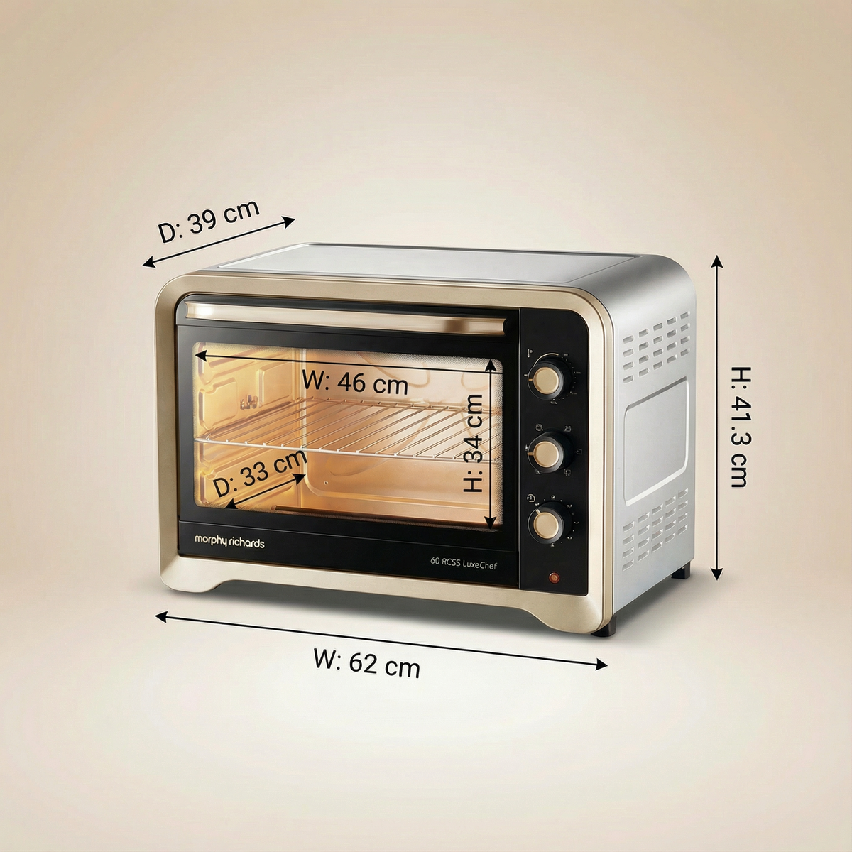 Morphy Richards 60RCSS Luxechef OTG inner dimensions