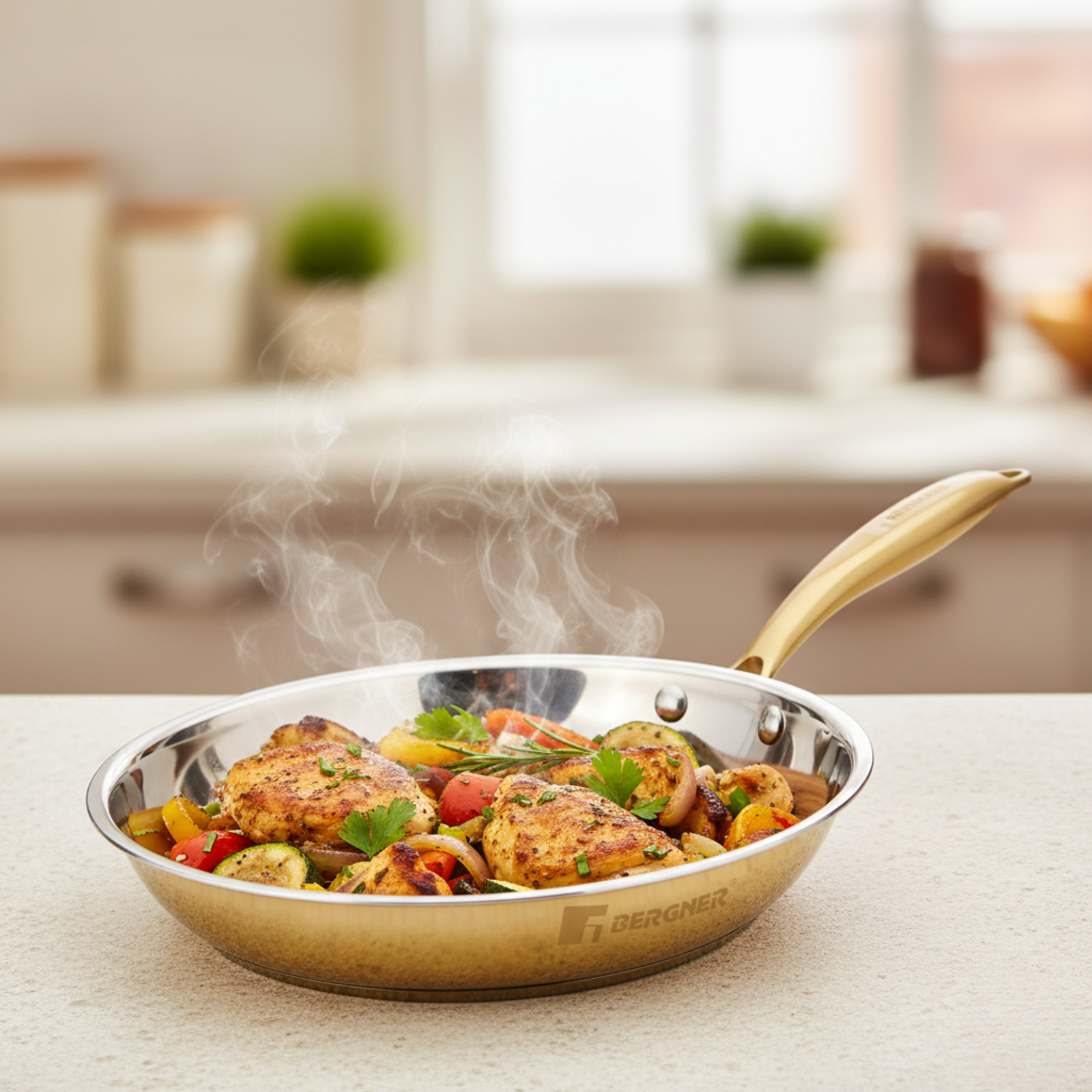 BERGNER Peetlam 24cm brass frying pan with tin coating and gold handle