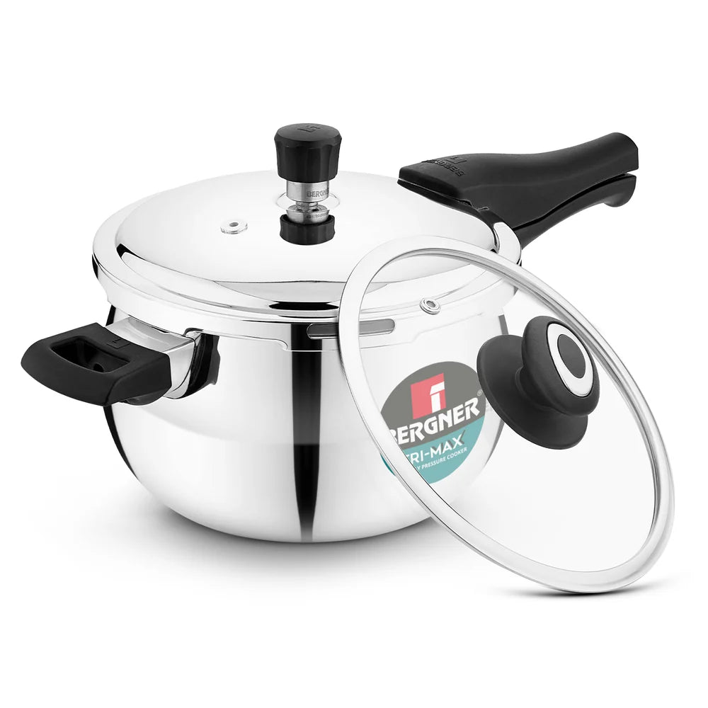 Bergner Paarth Tri-Ply Steel Pressure Cooker with Glass Lid