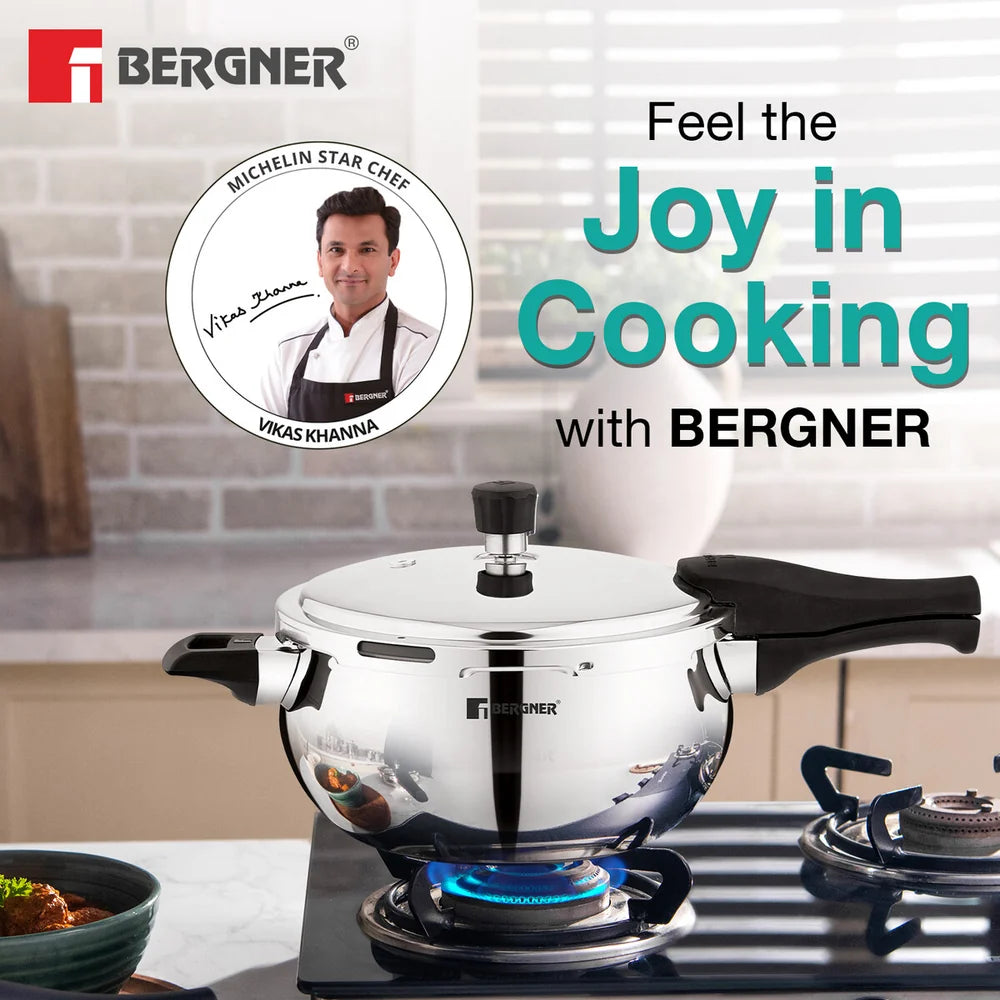 Bergner Paarth Tri-Ply Steel Pressure Cooker with Glass Lid