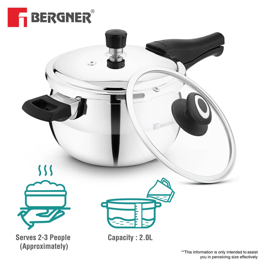 Bergner Paarth Tri-Ply Steel Pressure Cooker with Glass Lid