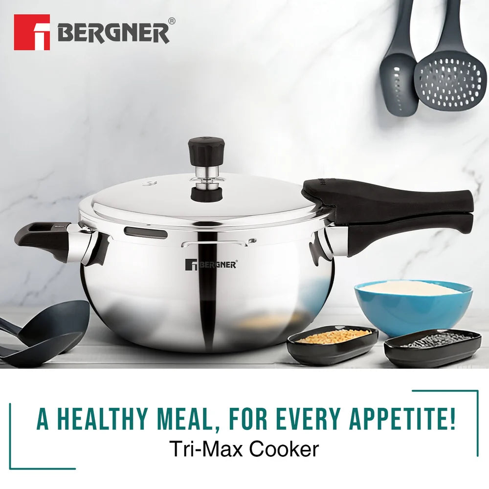 Bergner Paarth Tri-Ply Steel Pressure Cooker with Glass Lid