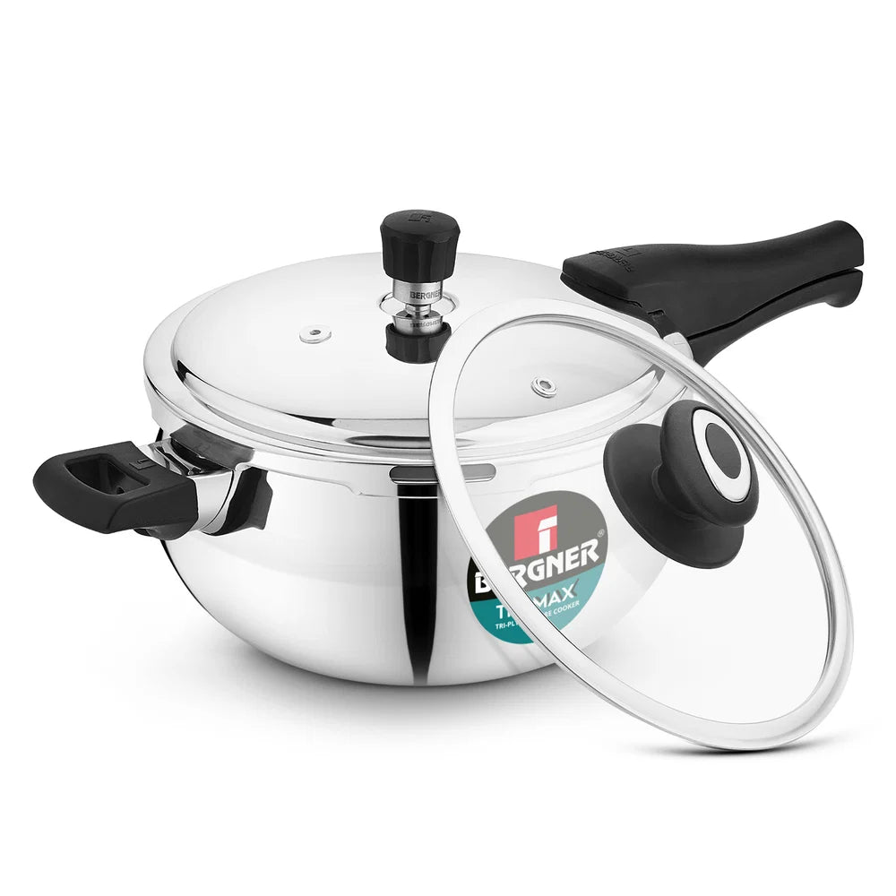 Bergner Paarth Tri-Ply Steel Pressure Cooker with Glass Lid