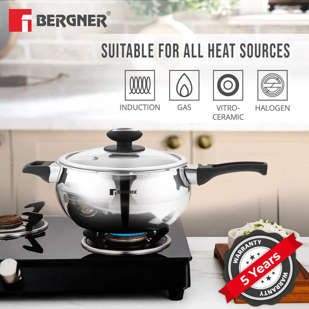 Bergner Paarth Tri-Ply Steel Pressure Cooker with Glass Lid