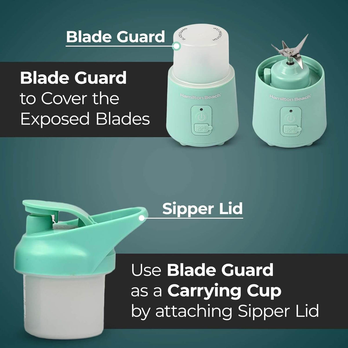 Hamilton Beach Portable Blender for Smoothies & Juices, Rechargeable Personal Blender - Aqua