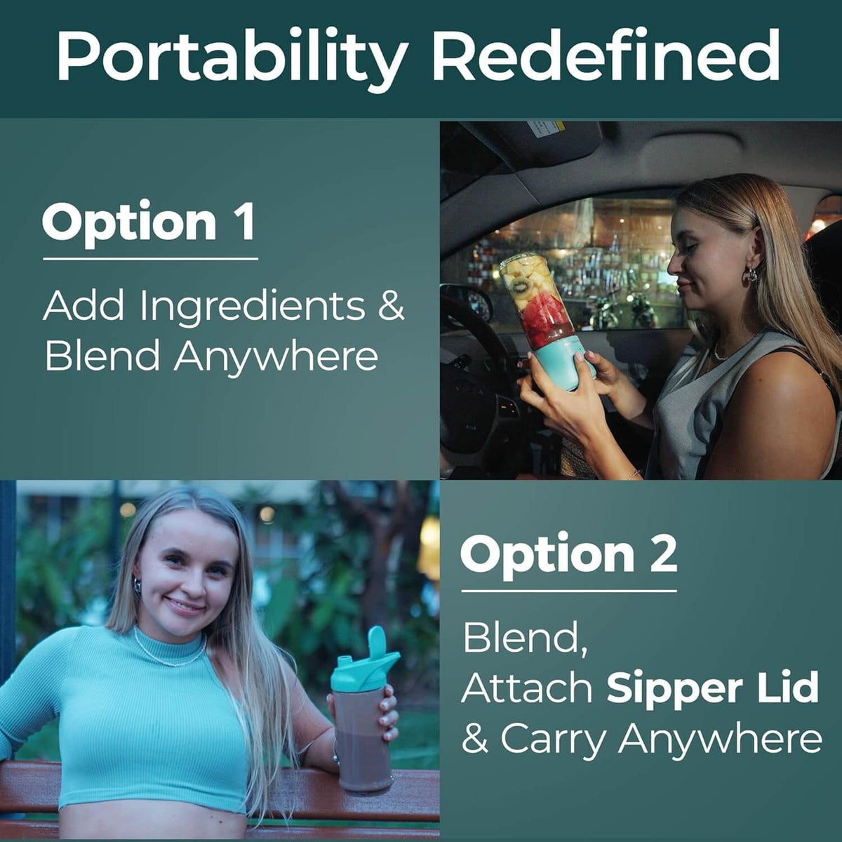 Hamilton Beach Portable Blender for Smoothies & Juices, Rechargeable Personal Blender - Aqua