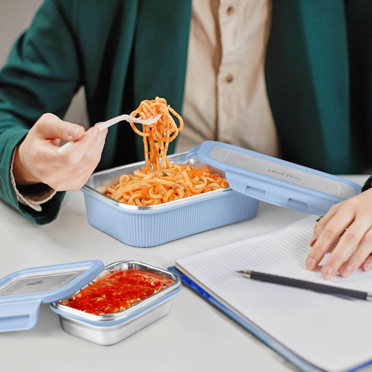 MILTON Cool Touch Epic 800 Microwave Safe Stainless Steel Tiffin Set of 2 (780ml+180ml) BPA Free