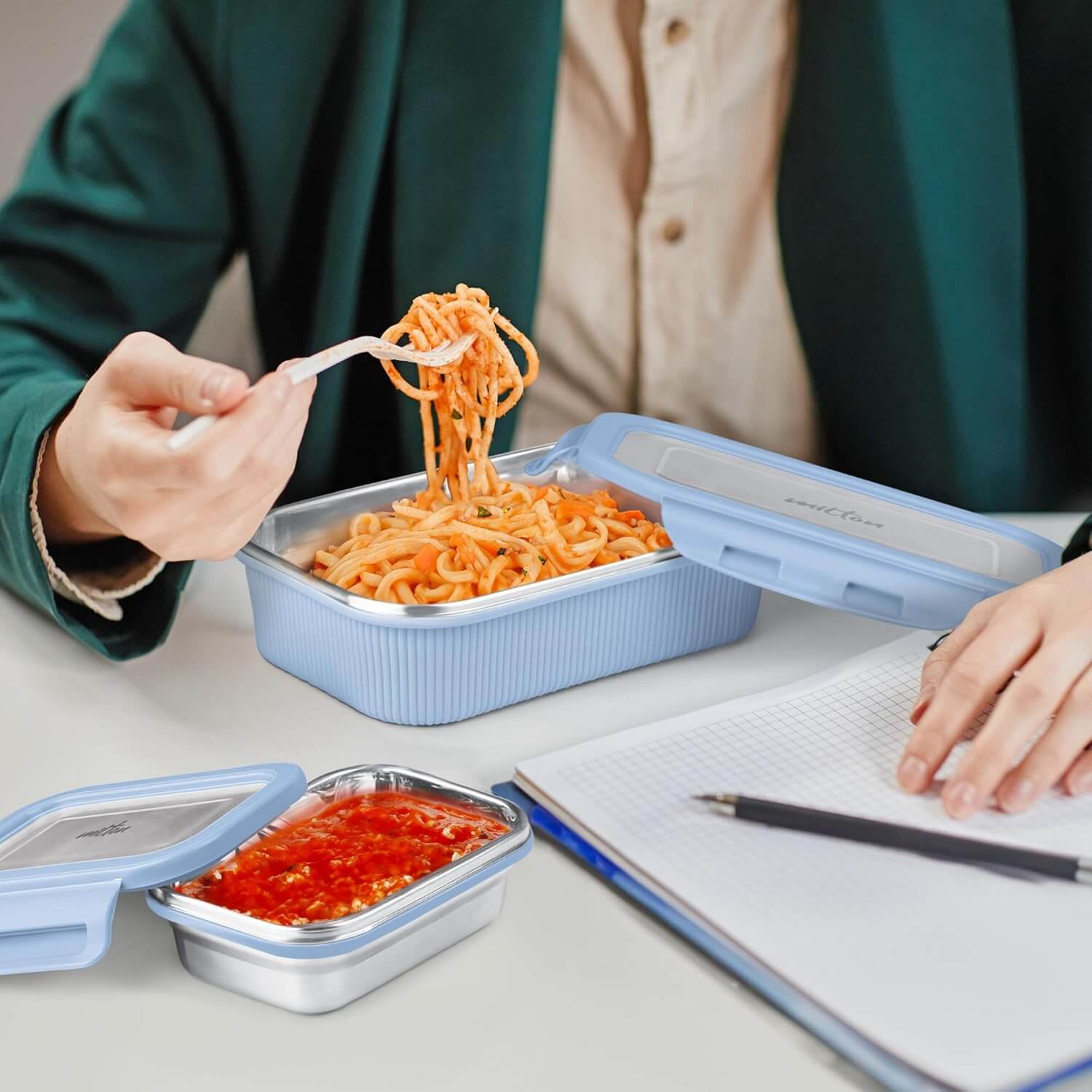 MILTON Cool Touch Epic 800 Microwave Safe Stainless Steel Tiffin Set of 2 (780ml+180ml) BPA Free