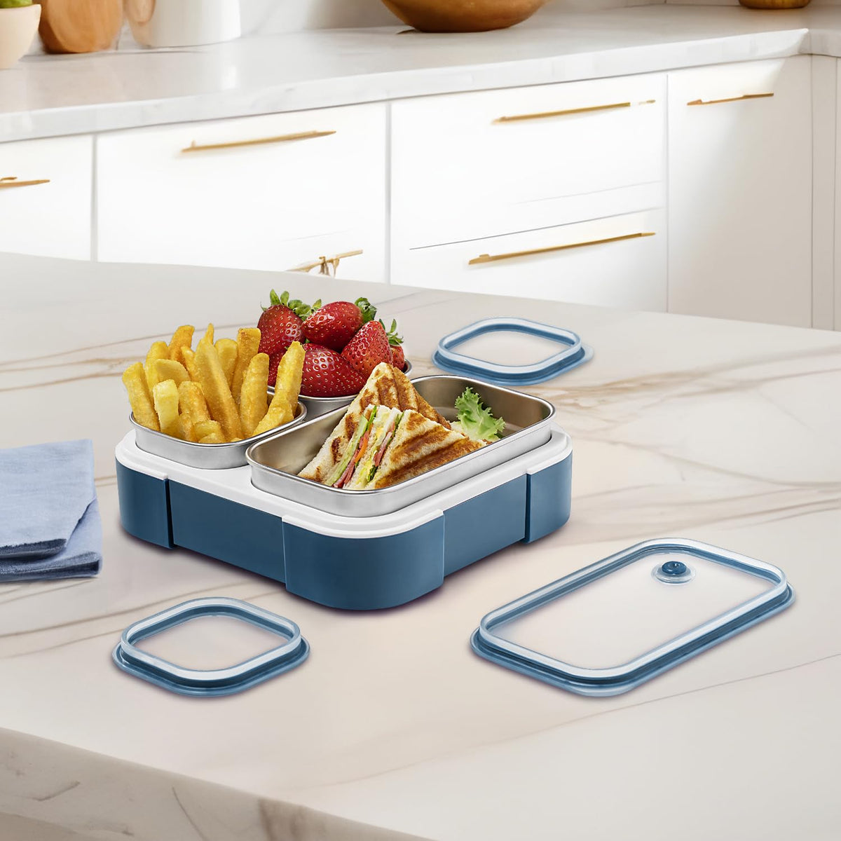 VAYA TYDBYT Stainless Steel Bento Lunch Box with 3 Leakproof Compartments – Perfect for Kids, Office & School