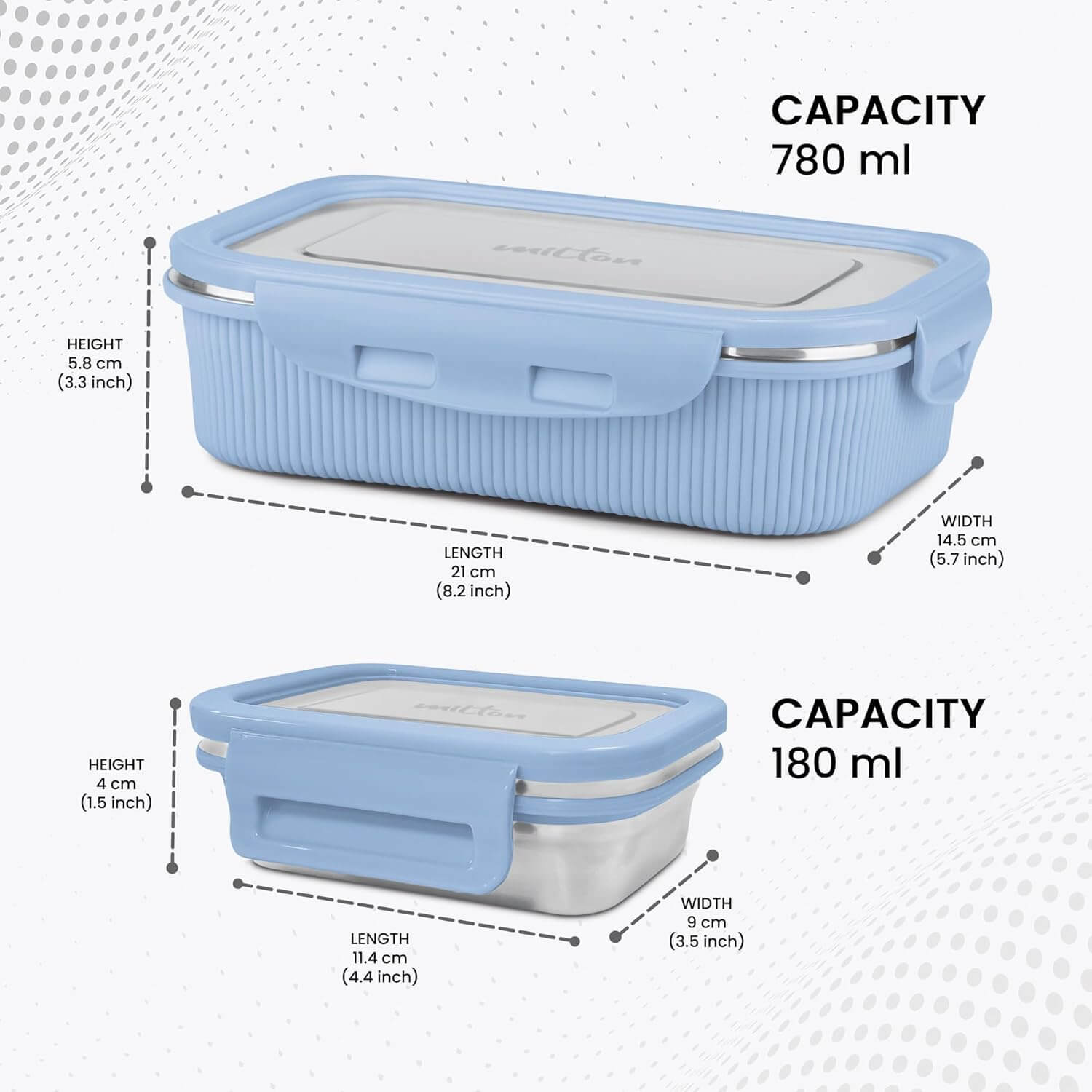 MILTON Cool Touch Epic 800 Microwave Safe Stainless Steel Tiffin Set of 2 (780ml+180ml) BPA Free
