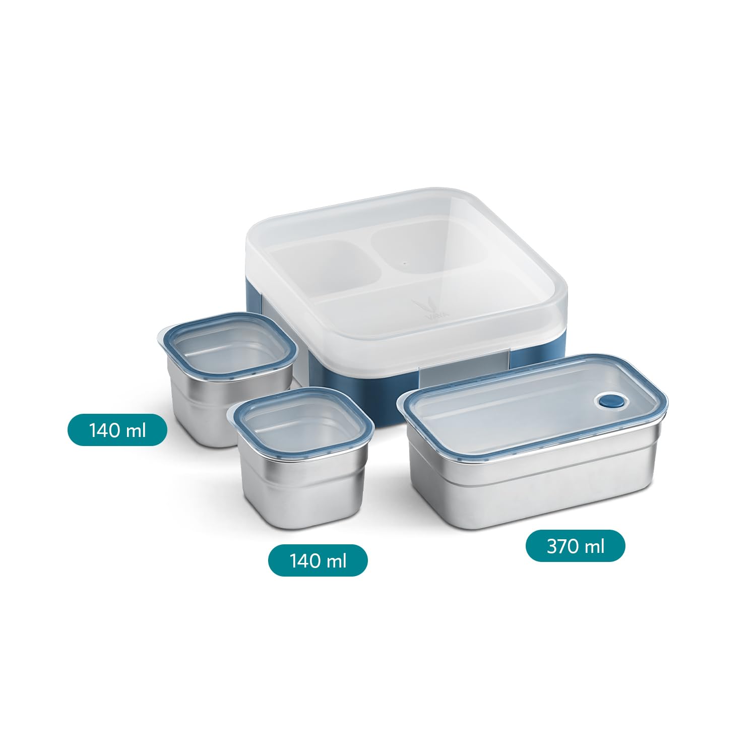 VAYA TYDBYT Stainless Steel Bento Lunch Box with 3 Leakproof Compartments – Perfect for Kids, Office & School
