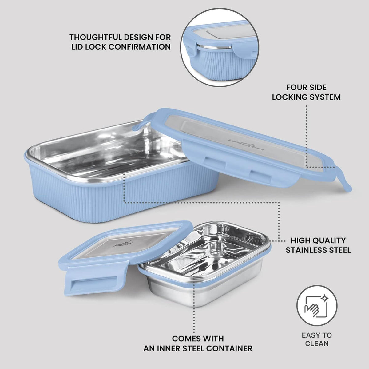 MILTON Cool Touch Epic 800 Microwave Safe Stainless Steel Tiffin Set of 2 (780ml+180ml) BPA Free