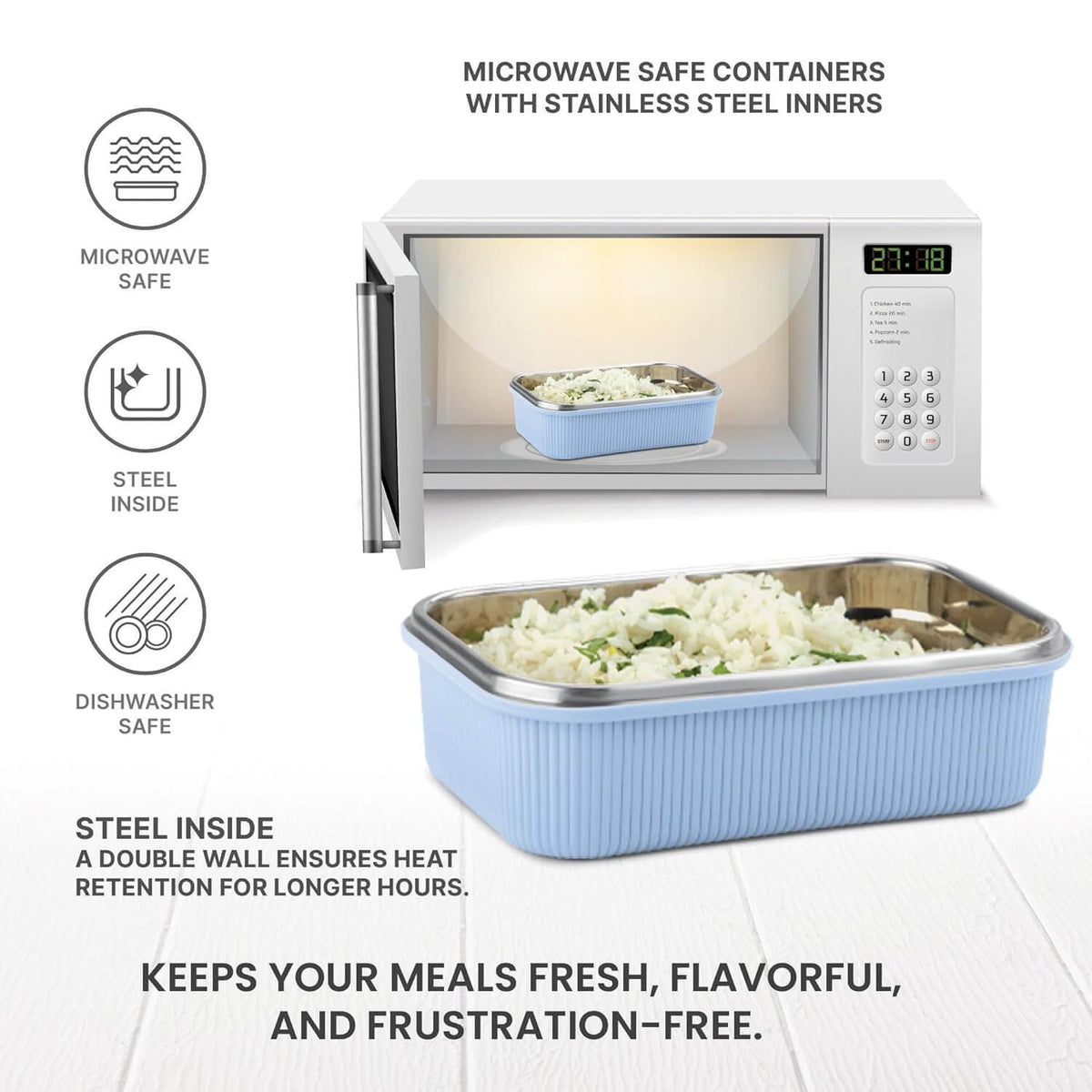 MILTON Cool Touch Epic 800 Microwave Safe Stainless Steel Tiffin Set of 2 (780ml+180ml) BPA Free