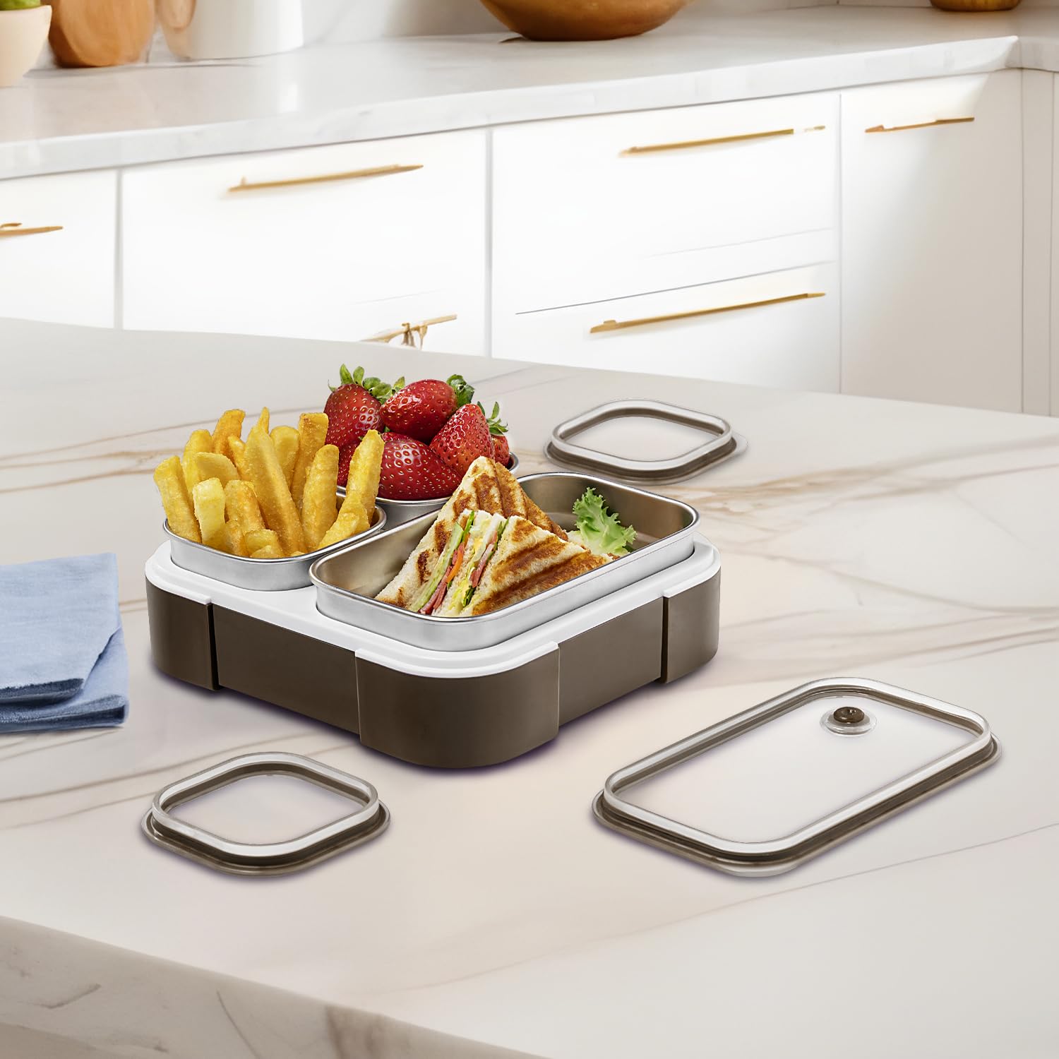 VAYA TYDBYT Stainless Steel Bento Lunch Box with 3 Leakproof Compartments – Perfect for Kids, Office & School