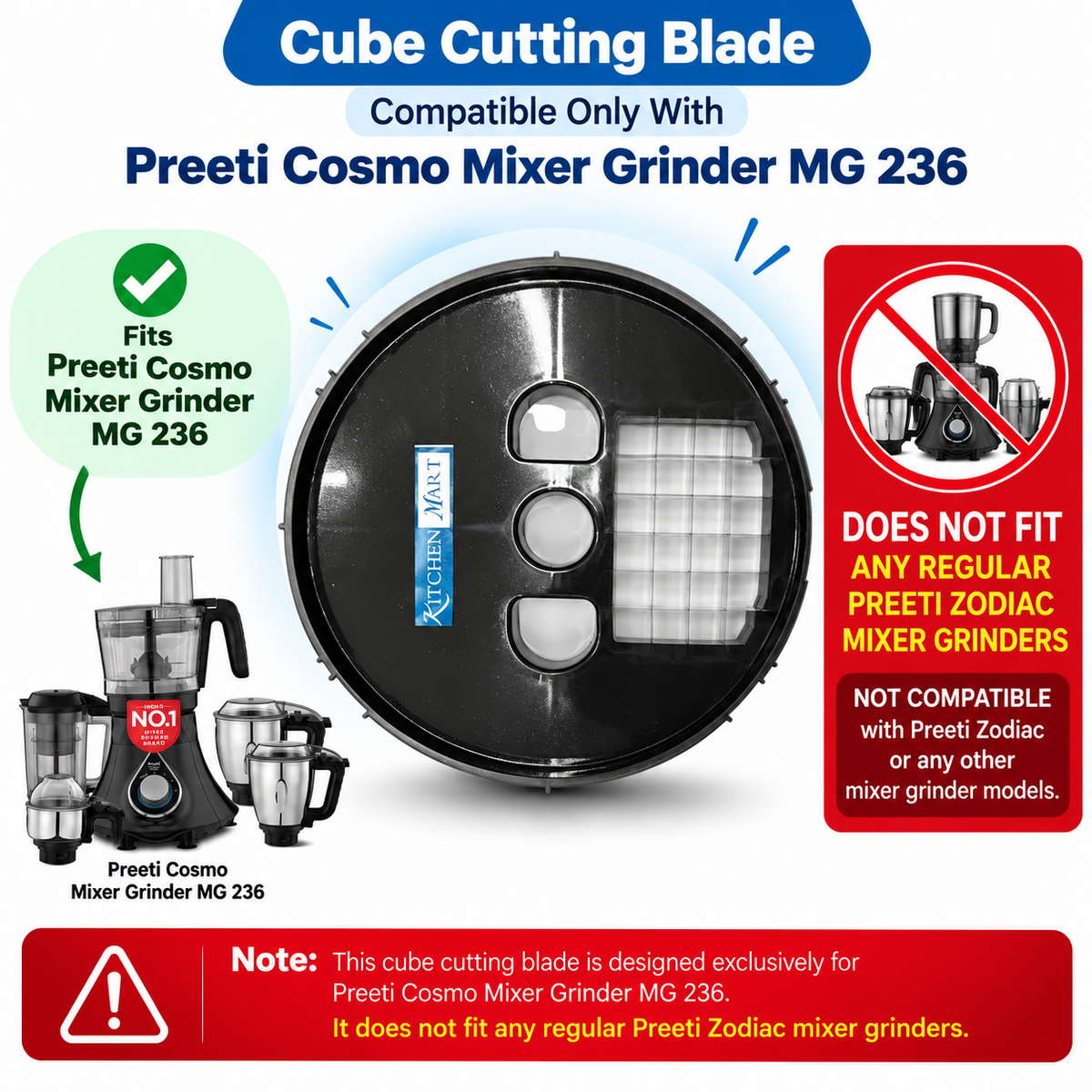 Replacement Cube Cutting Blade (Grid blade) Compatible with Preethi Zodiac Cosmo Mixer Grinder Only