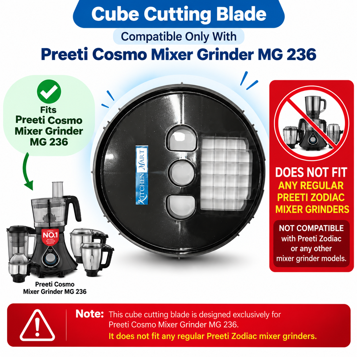 Replacement Cube Cutting Blade (Grid blade) Compatible with Preethi Zodiac Cosmo Mixer Grinder Only