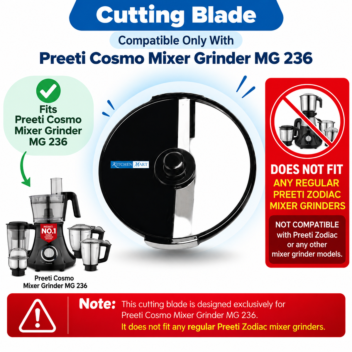 Replacement Cube Cutting Blade (Grid blade) Compatible with Preethi Zodiac Cosmo Mixer Grinder Only