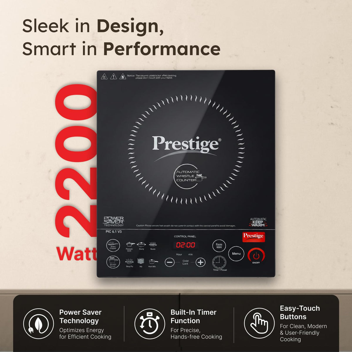 Prestige induction cooktop boiling milk with pressure cooker on top