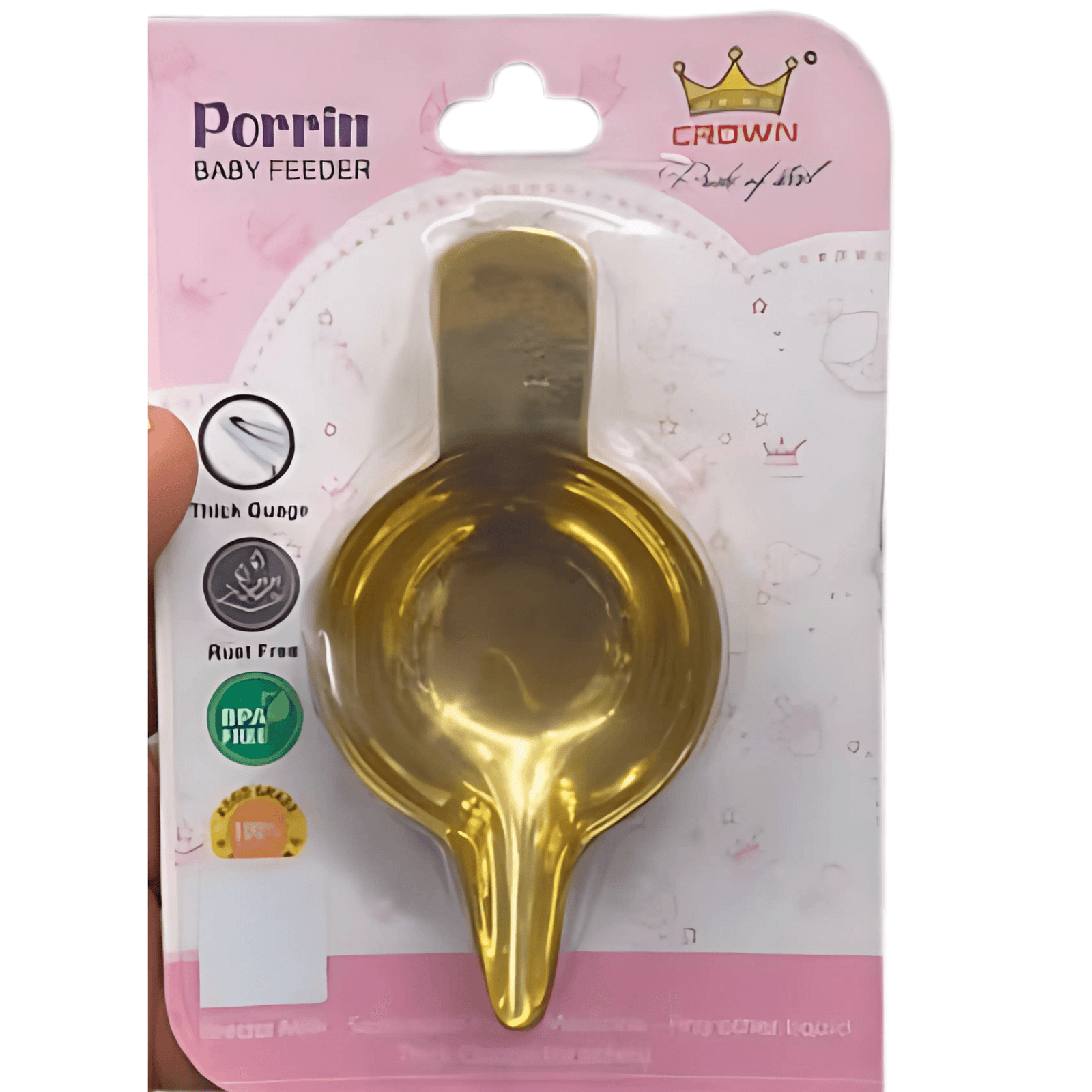 Fawn Brass Porringer Baby Feeder, thick gauge, food grade, BPA-free, rust-free design for safe feeding.