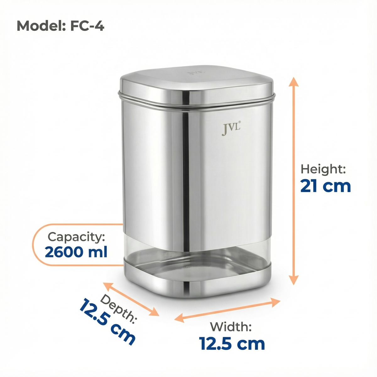 JVL Flossy Clear Storage Canister - Airtight, Transparent, Durable (For Dry Storage)