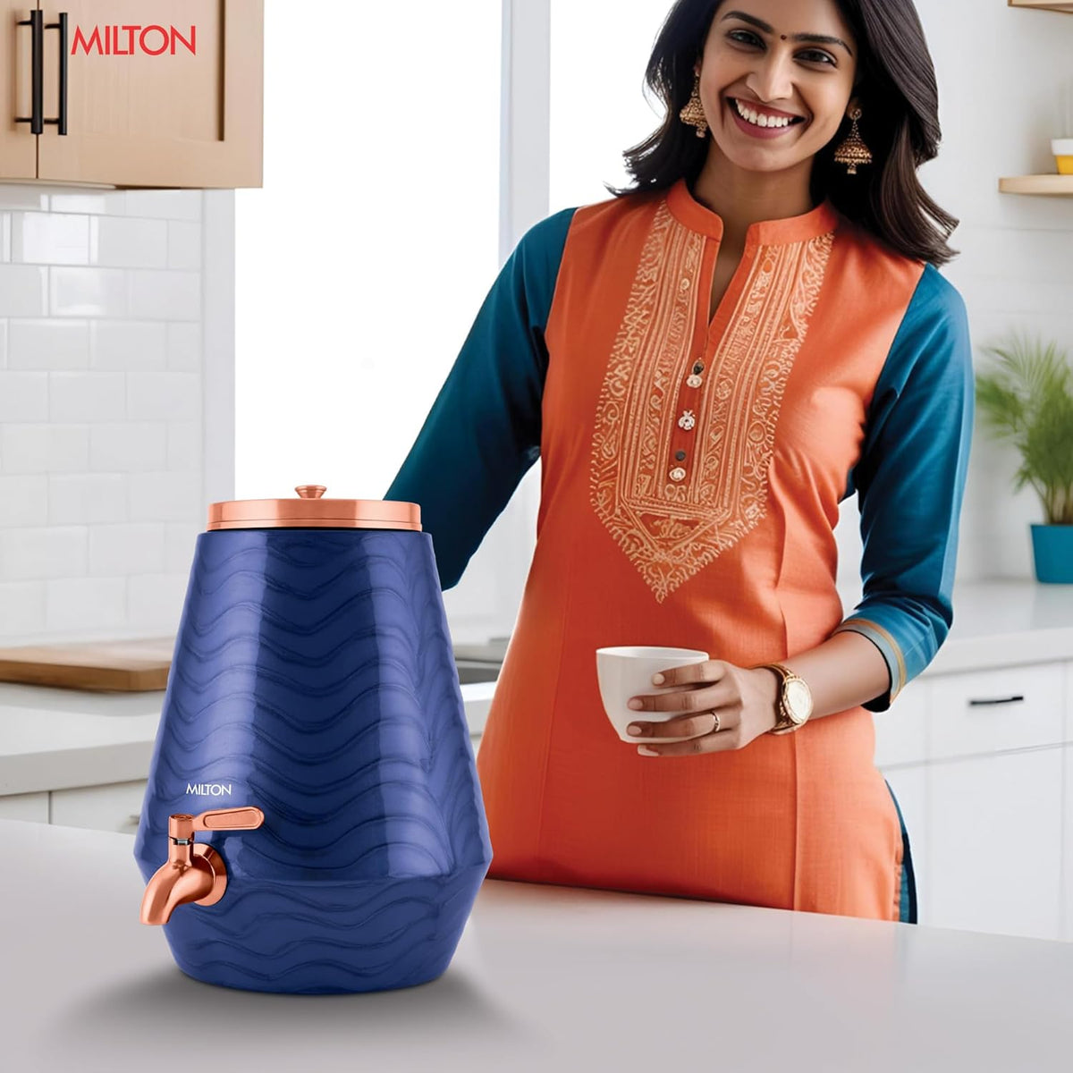 Milton Neerja 5 Litre Purple Copper Water Dispenser in Modern Indian Kitchen - Leak Proof Purple Matka
