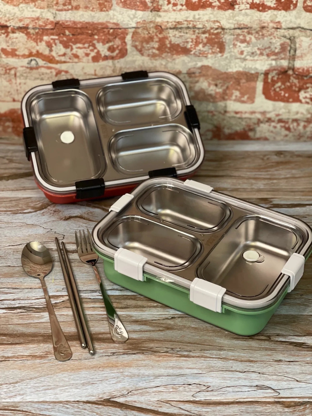 Lunch Box Compartment Stainless Steel with Spoon, for School, Lunch Box for Kids, Lunch Box for School & Office with a Fork, a Spoon and a Pair of Chopsticks