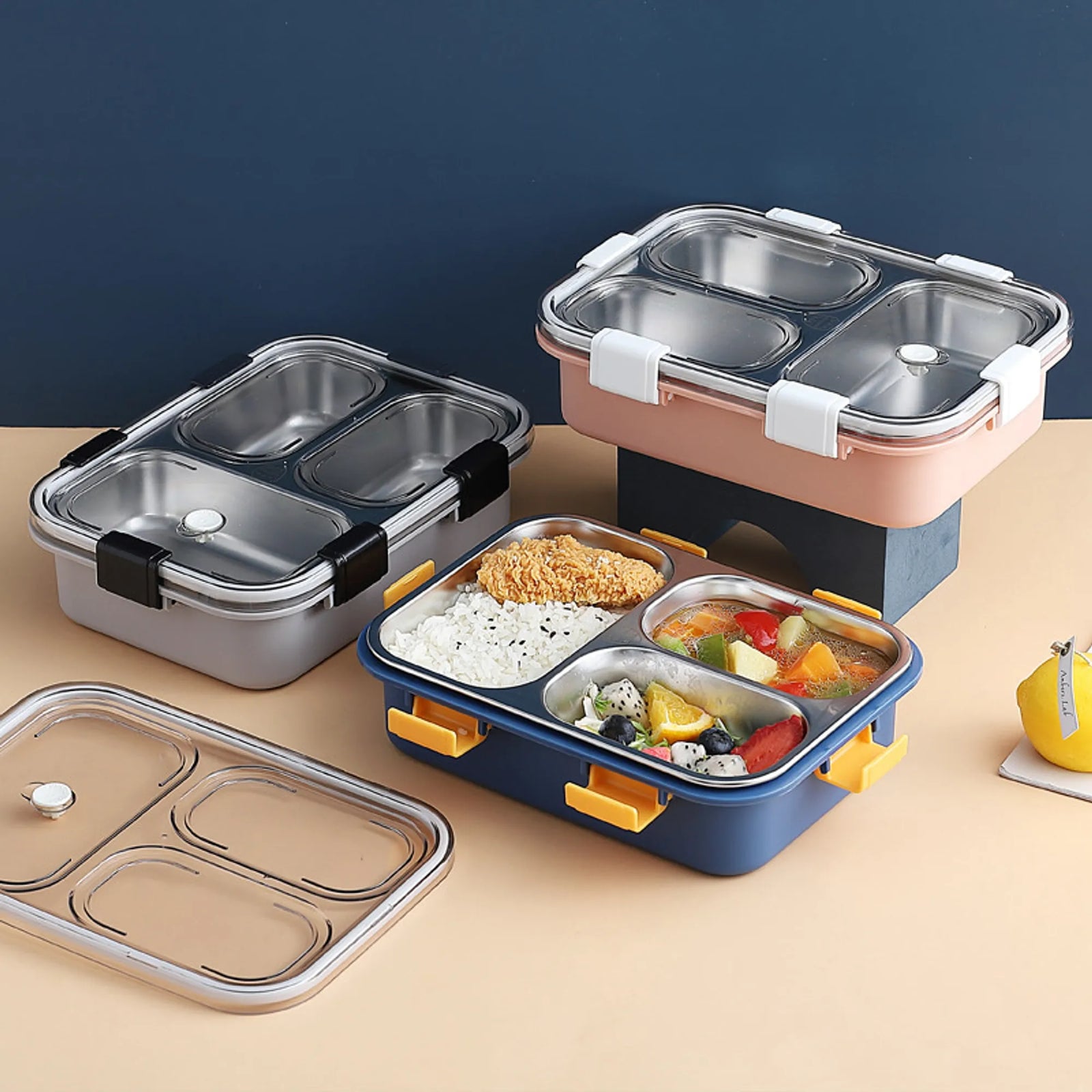 Lunch Box Compartment Stainless Steel with Spoon, for School, Lunch Box for Kids, Lunch Box for School & Office with a Fork, a Spoon and a Pair of Chopsticks