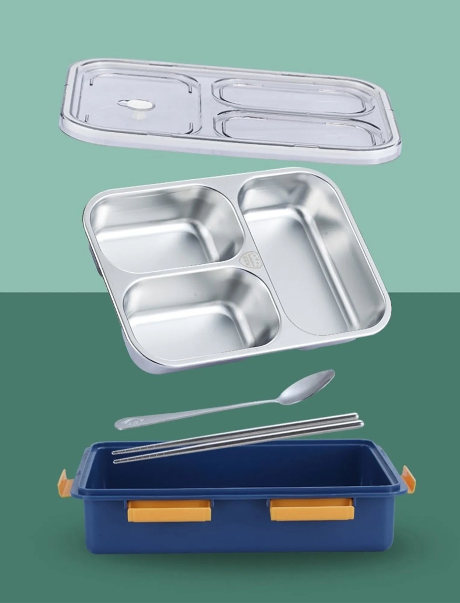 Lunch Box Compartment Stainless Steel with Spoon, for School, Lunch Box for Kids, Lunch Box for School & Office with a Fork, a Spoon and a Pair of Chopsticks