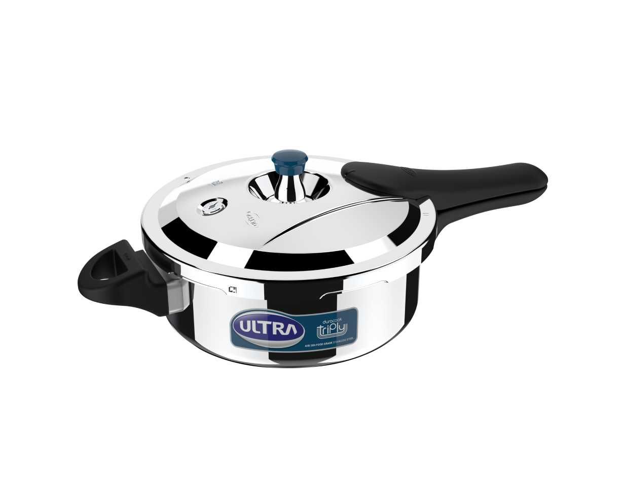 Ultra Duracook Triply Pressure Cooker, Food Grade SS 304, Induction Compatible, 5-Year Warranty