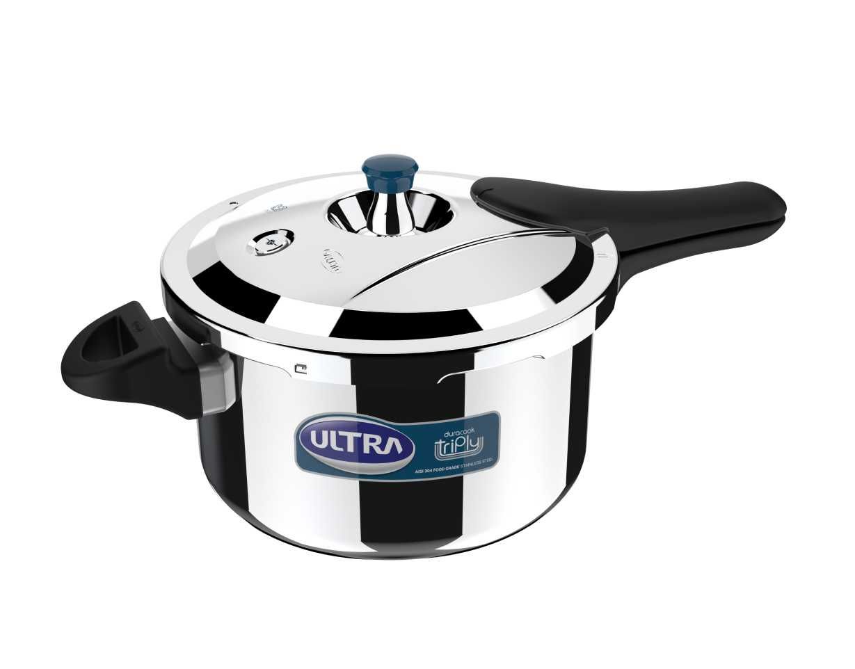 Ultra Duracook Triply Pressure Cooker, Food Grade SS 304, Induction Compatible, 5-Year Warranty