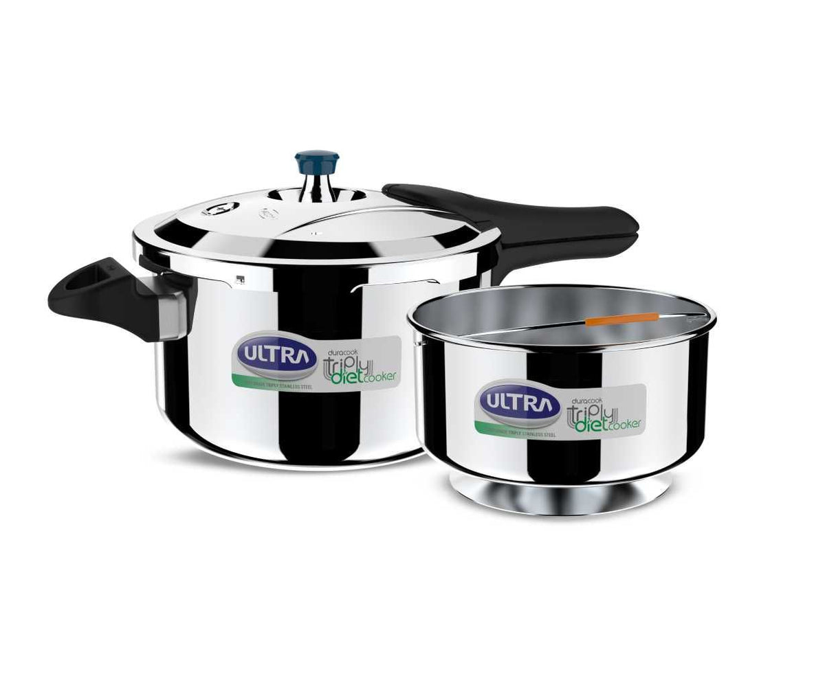Ultra Duracook Triply Pressure Cooker, Food Grade SS 304, Induction Compatible, 5-Year Warranty