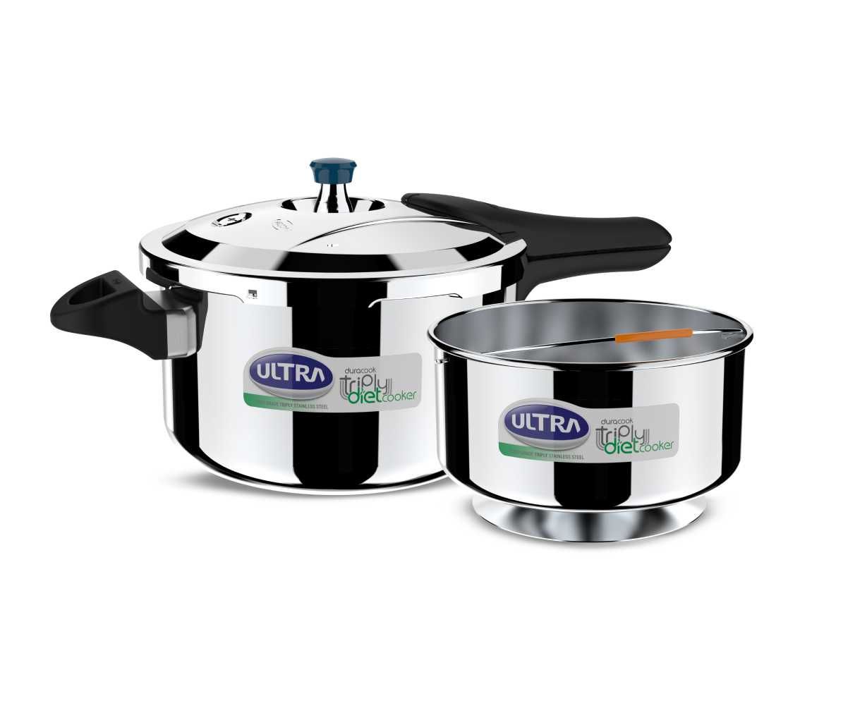Ultra Duracook Triply Pressure Cooker, Food Grade SS 304, Induction Compatible, 5-Year Warranty