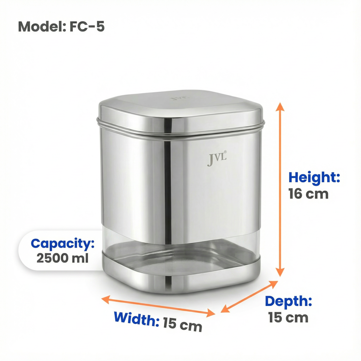 JVL Flossy Clear Storage Canister - Airtight, Transparent, Durable (For Dry Storage)