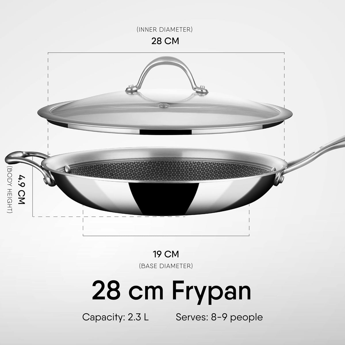 STAHL TRIPLY STAINLESS STEEL ARTISAN HYBRID Frypan WITH LID (NON-STICK)