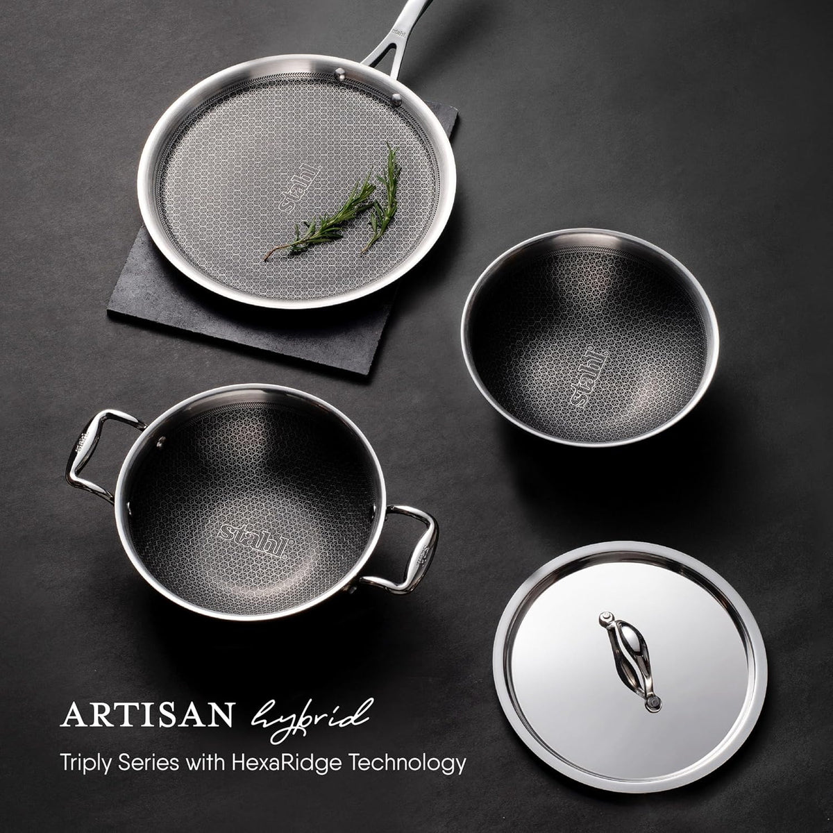 STAHL TRIPLY STAINLESS STEEL ARTISAN HYBRID Frypan WITH LID (NON-STICK)