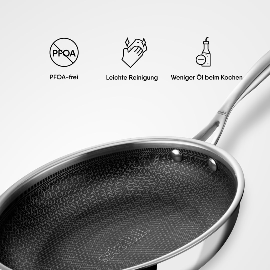 STAHL TRIPLY STAINLESS STEEL ARTISAN HYBRID Frypan WITH LID (NON-STICK)