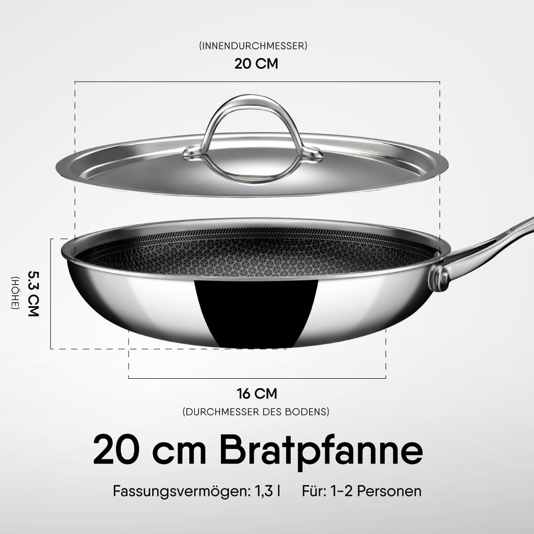 STAHL TRIPLY STAINLESS STEEL ARTISAN HYBRID Frypan WITH LID (NON-STICK)