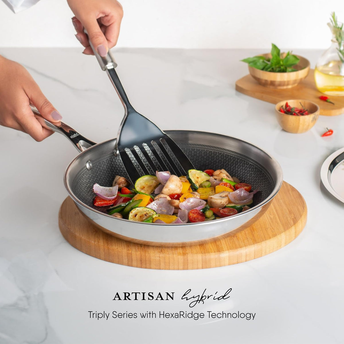STAHL TRIPLY STAINLESS STEEL ARTISAN HYBRID Frypan WITH LID (NON-STICK)