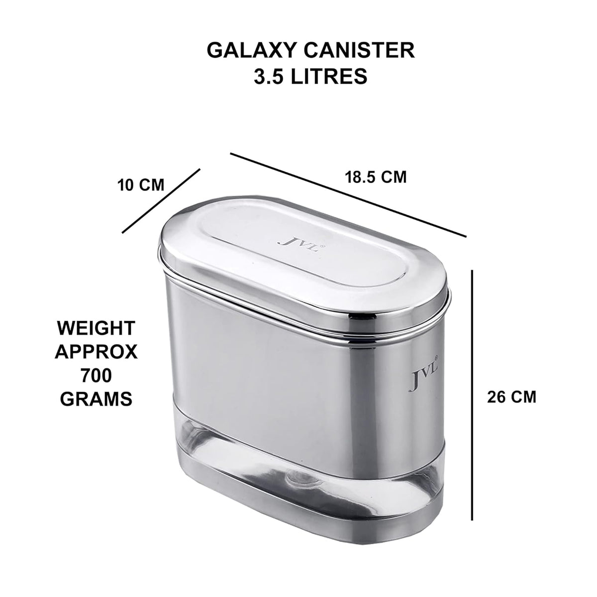 JVL Stainless Steel Capsule Shape Galaxy Clear Canister with Airtight Lid for Dry Storage