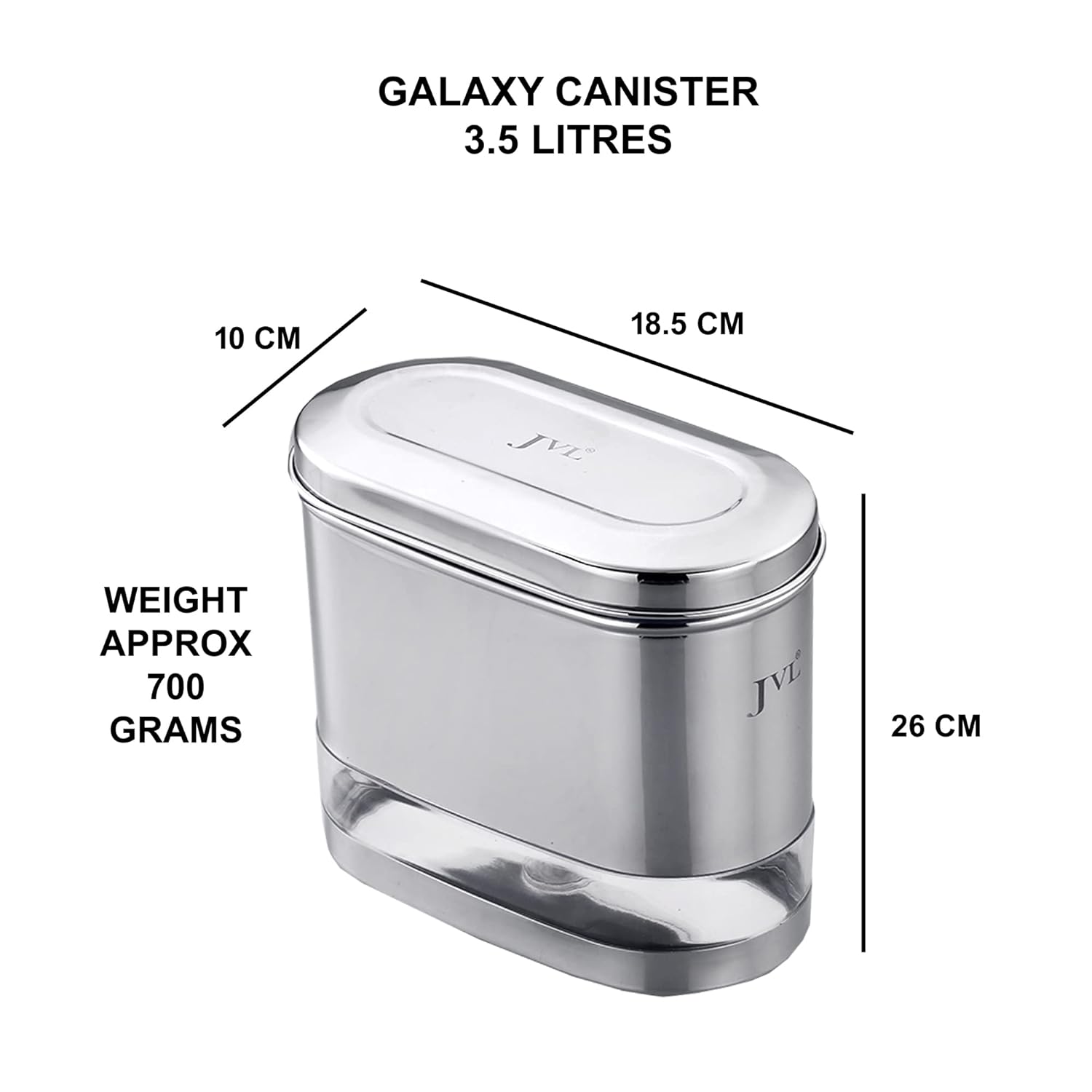 JVL Stainless Steel Capsule Shape Galaxy Clear Canister with Airtight Lid for Dry Storage