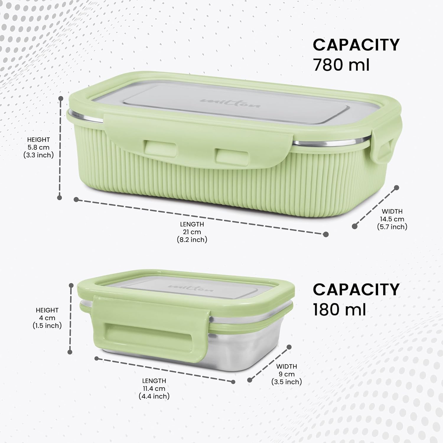 MILTON Cool Touch Epic 800 Microwave Safe Stainless Steel Tiffin Set of 2 (780ml+180ml) BPA Free