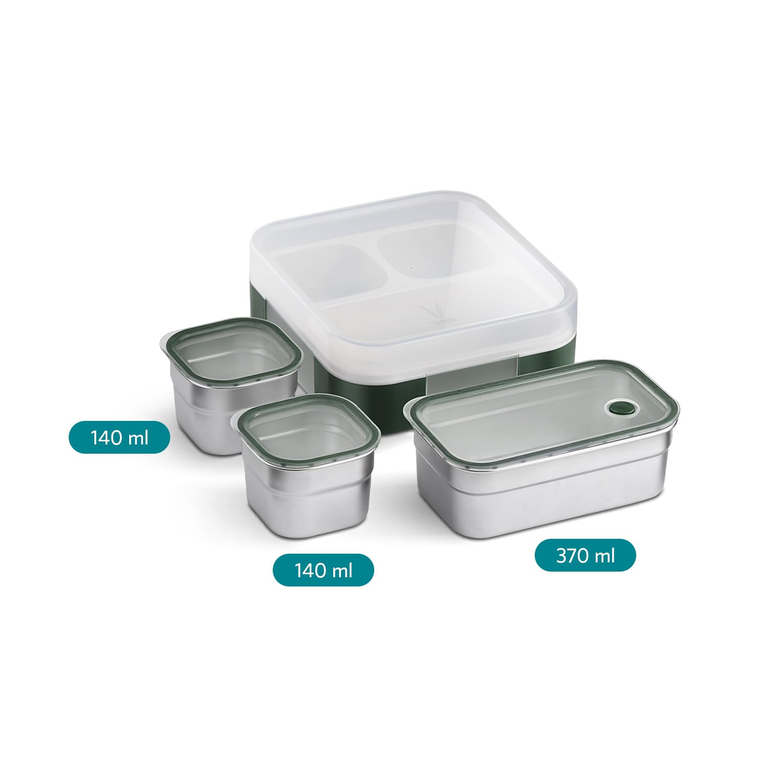 VAYA TYDBYT Stainless Steel Bento Lunch Box with 3 Leakproof Compartments – Perfect for Kids, Office & School