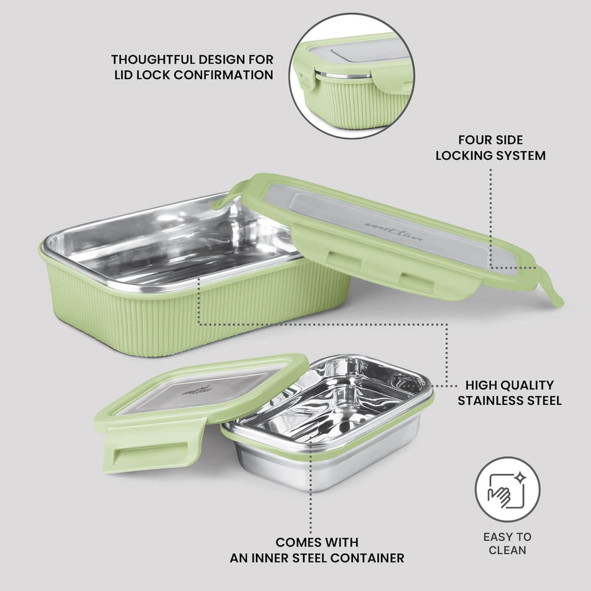 MILTON Cool Touch Epic 800 Microwave Safe Stainless Steel Tiffin Set of 2 (780ml+180ml) BPA Free