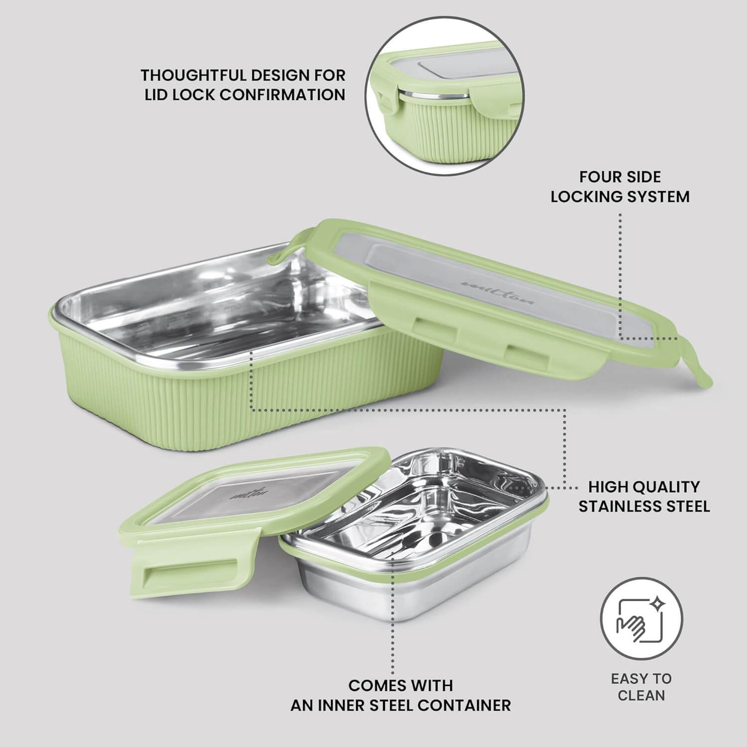 MILTON Cool Touch Epic 800 Microwave Safe Stainless Steel Tiffin Set of 2 (780ml+180ml) BPA Free